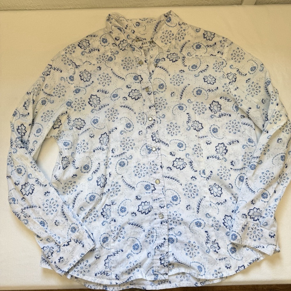 Pendleton Womens XL Western Blue Paisley Pearl Snap Shirt Long Sleeve Blouse